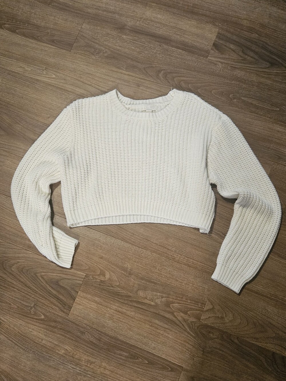 Cropped Cream Knit Sweater - Cozy Crewneck